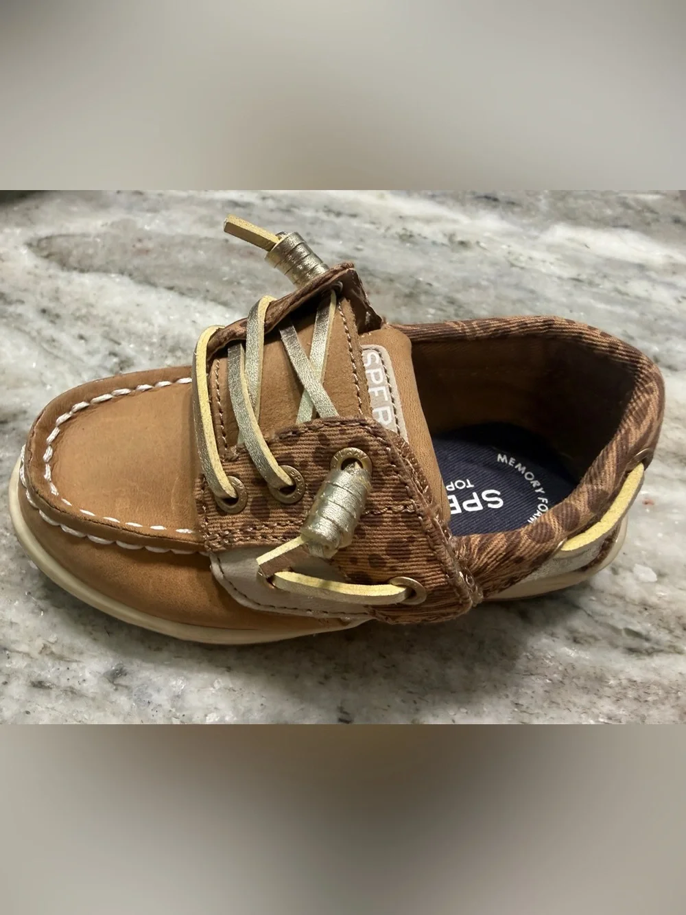 Sperry Kids Tan and Gold Metallic Lace Moccasin
